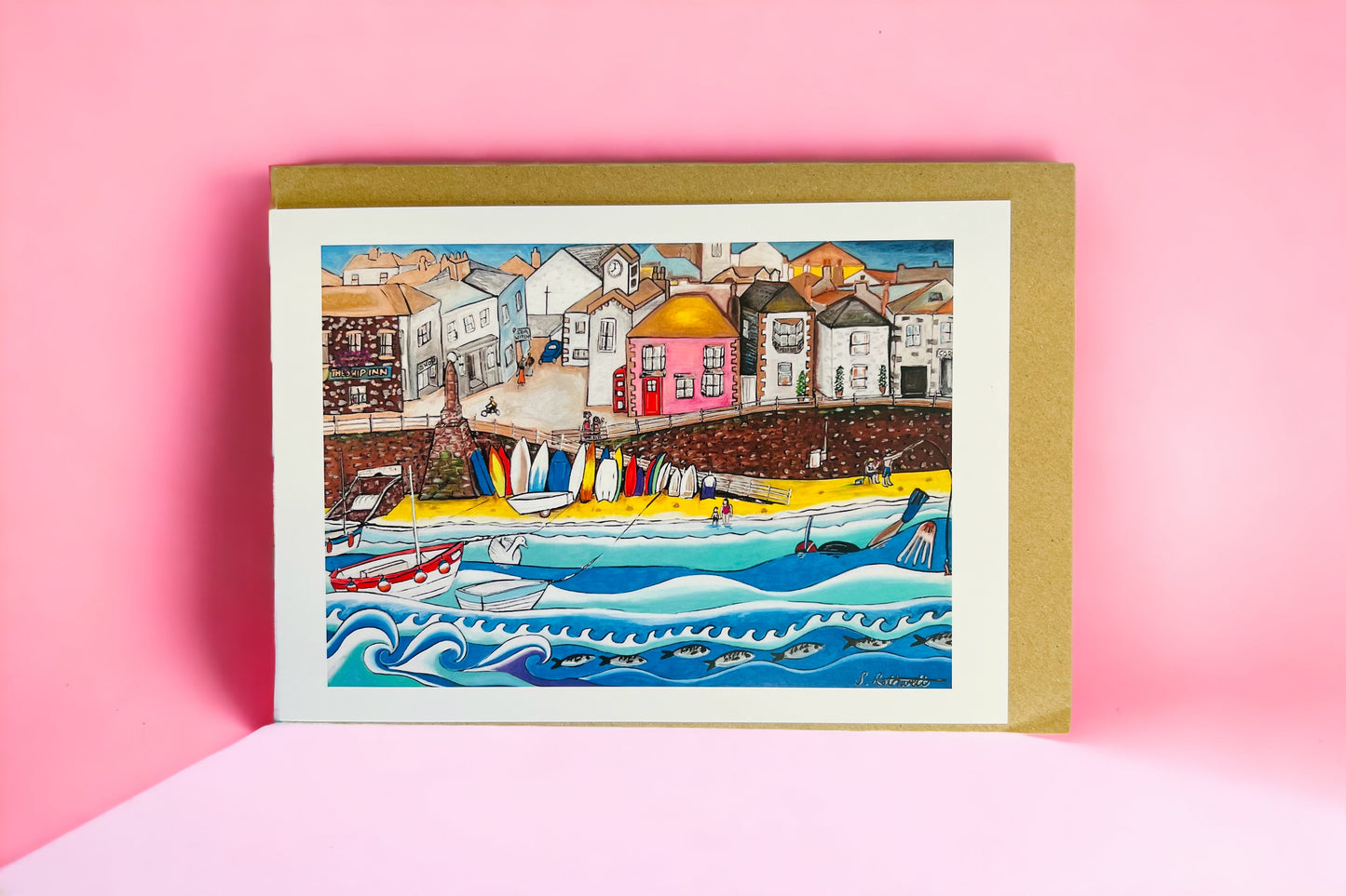 Mousehole Harbour A5 Greeting Card