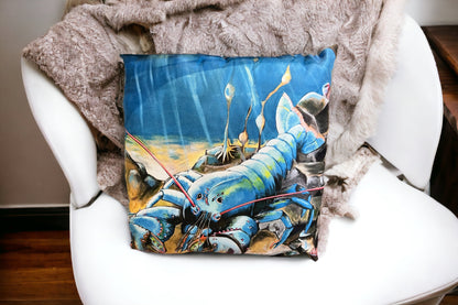 Blue Lobster Vegan Suede Cushion