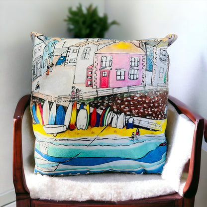 Mousehole Harbour Vegan Suede Cushion