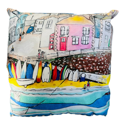 Mousehole Harbour Vegan Suede Cushion